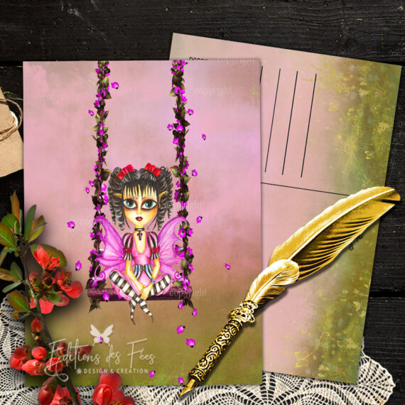 “Pinky’s Swing” – Pink fairy card / postcard wholesale