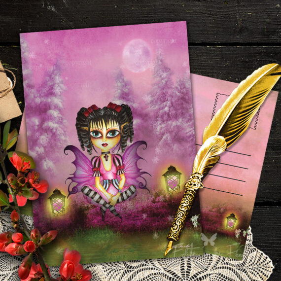 “Pinky by the lake” – Pink fairy postcard wholesale