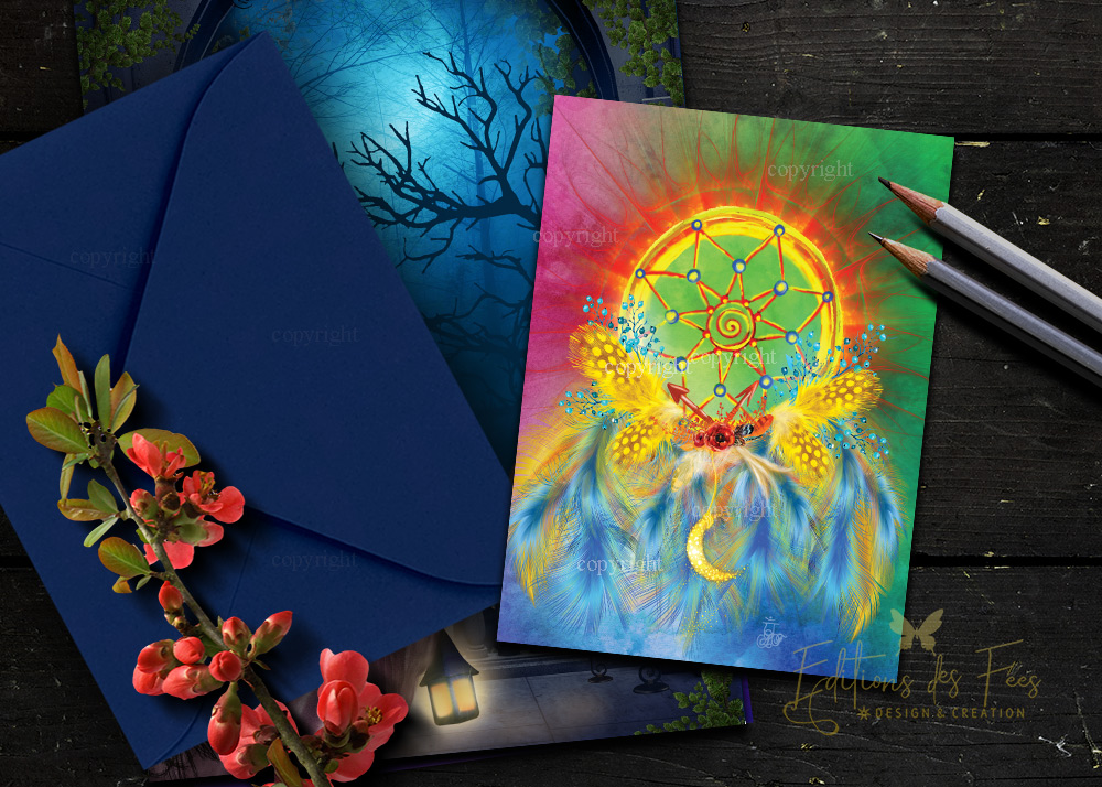 dreamcatcher, dreamcatchers, dreamcatcher postcard, carte postale esoterique, attrape de reves, Attrape Rêves Lune, attrapeur de rêves , carte postale lune, carte d'art esoterique, carte d'art dreamcatcher, attrape rêve art